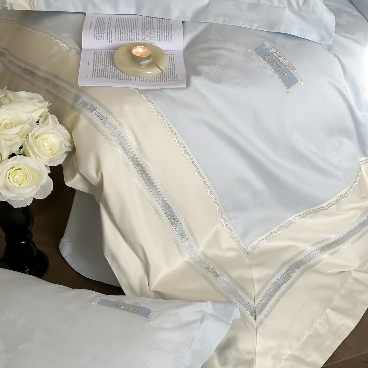 91家纺网 家纺一手货源 找家纺 （总）初拾 2025新款100s全棉小法式提花绣花四件套-舒芙蕾