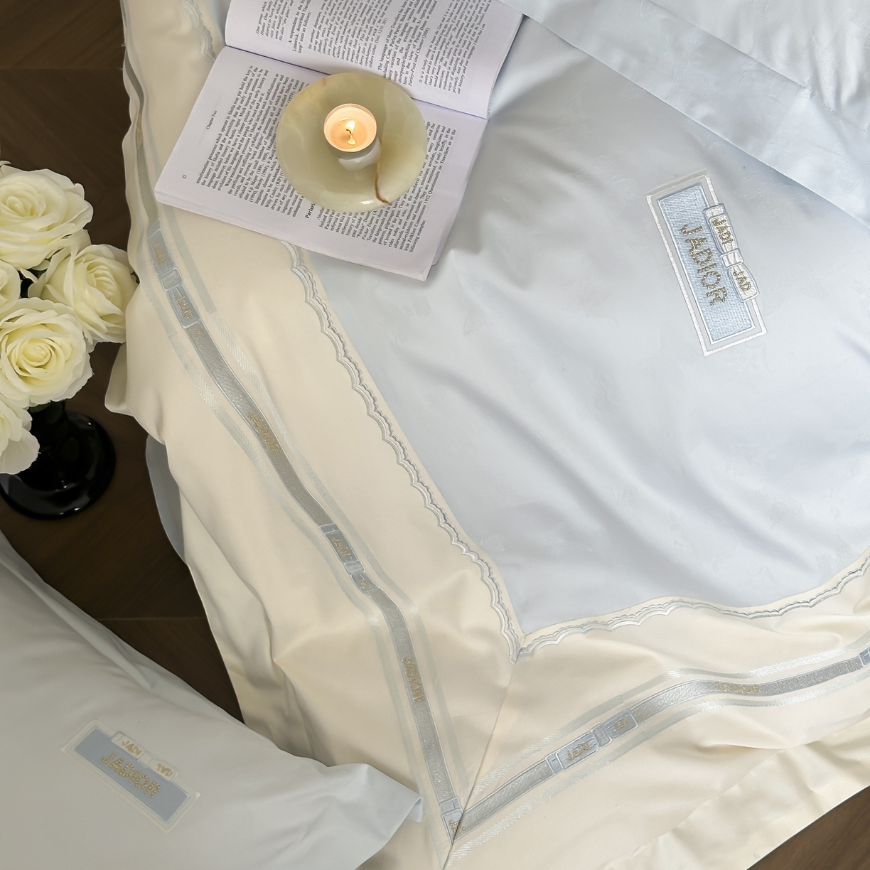 91家纺网 家纺一手货源 找家纺 （总）初拾 2025新款100s全棉小法式提花绣花四件套-舒芙蕾