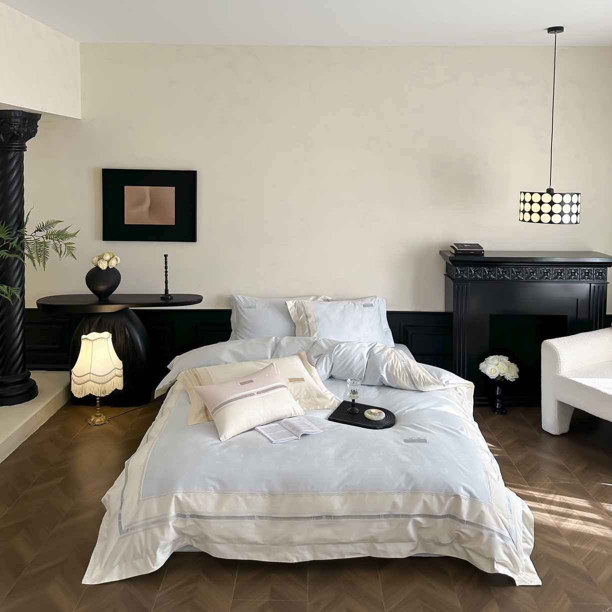 91家纺网 家纺一手货源 找家纺 （总）初拾 2025新款100s全棉小法式提花绣花四件套-舒芙蕾