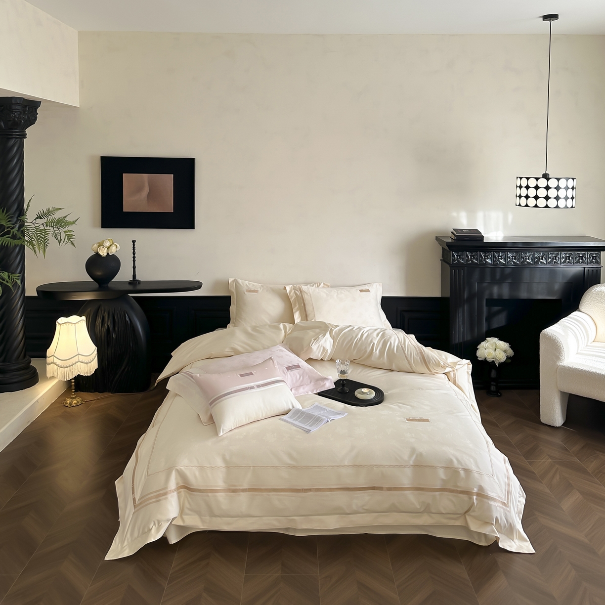 91家纺网 家纺一手货源 找家纺 （总）初拾 2025新款100s全棉小法式提花绣花四件套-舒芙蕾