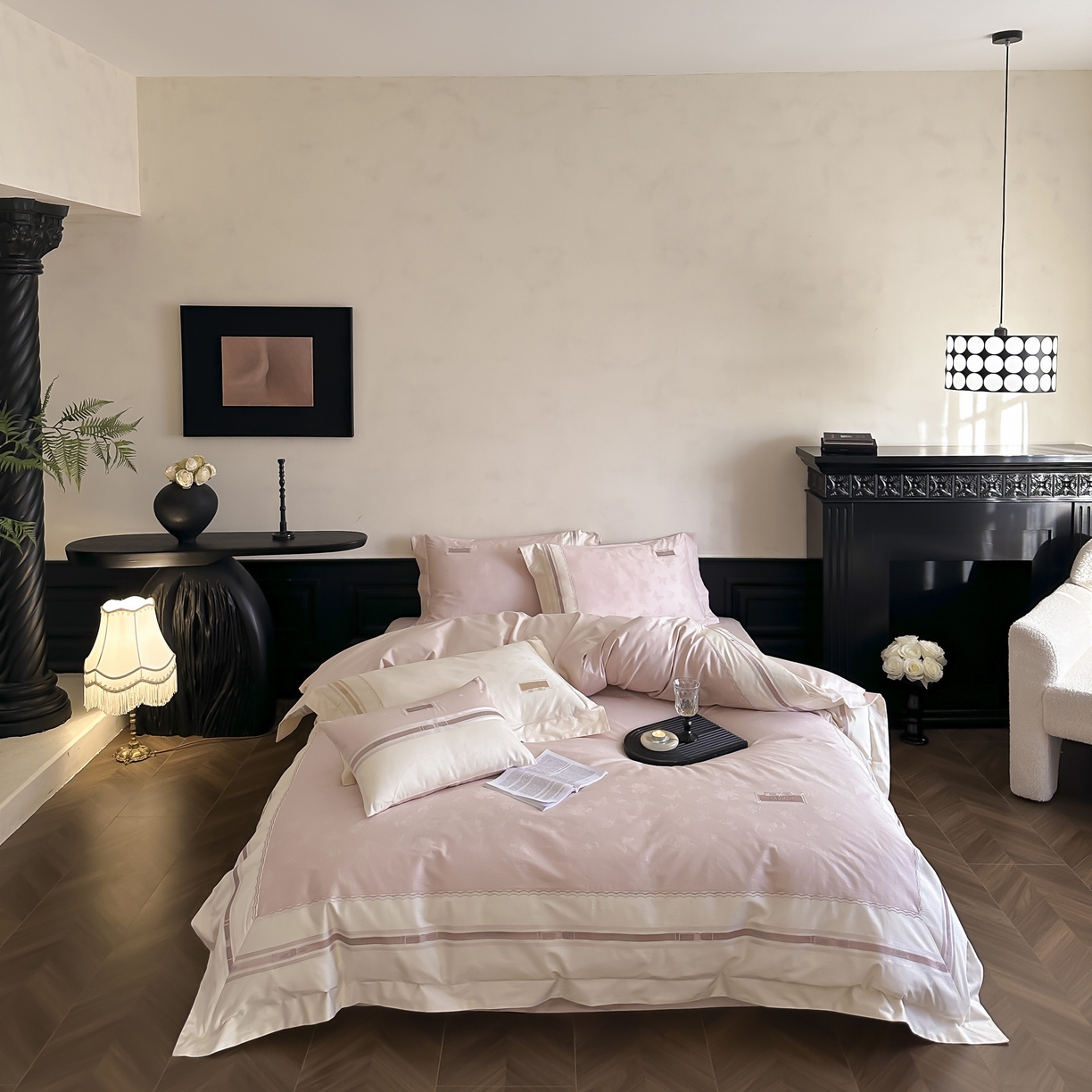 91家纺网 家纺一手货源 找家纺 （总）初拾 2025新款100s全棉小法式提花绣花四件套-舒芙蕾