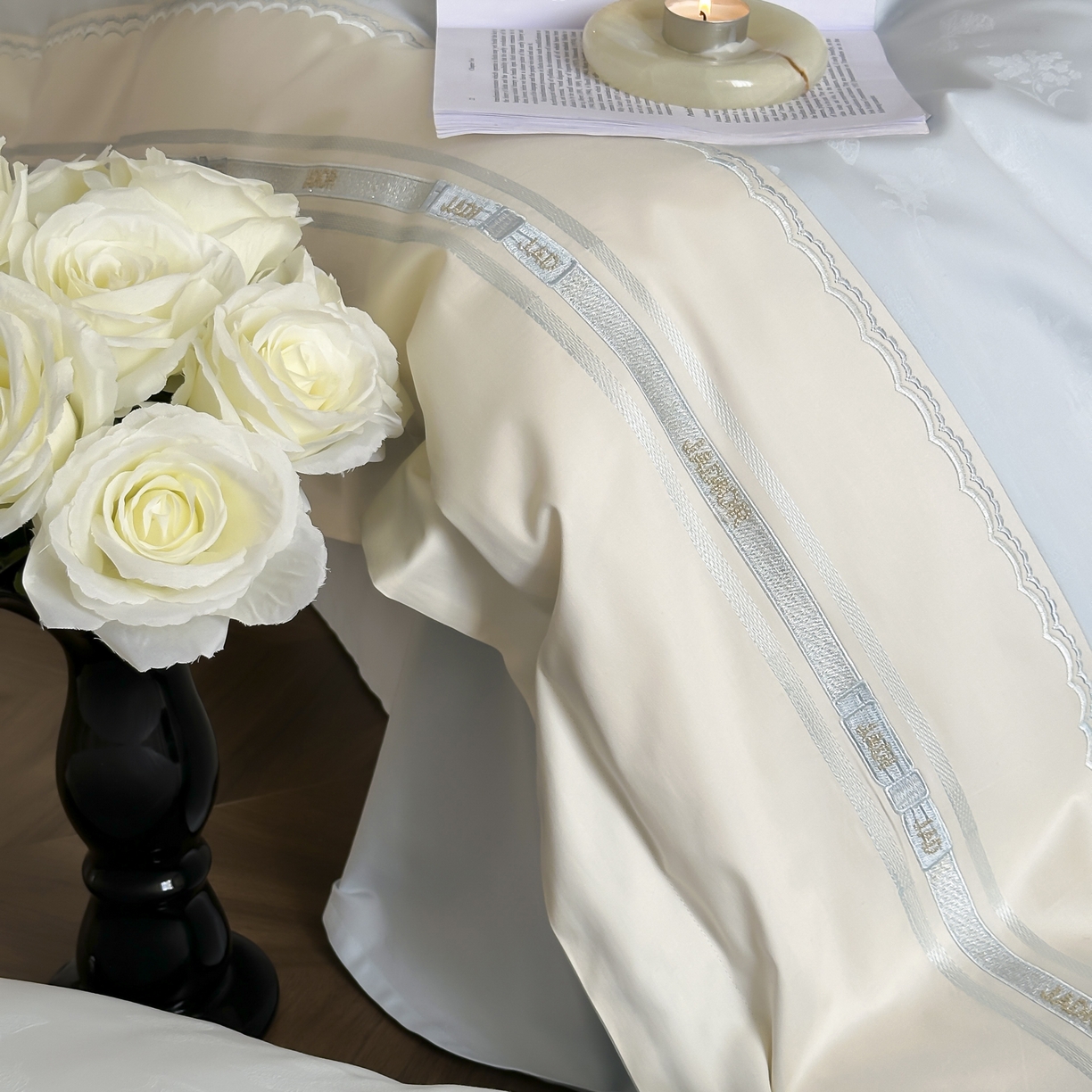 91家纺网 家纺一手货源 找家纺 初拾 2025新款100s全棉小法式提花绣花四件套-舒芙蕾 舒芙蕾（棉）-海边蓝