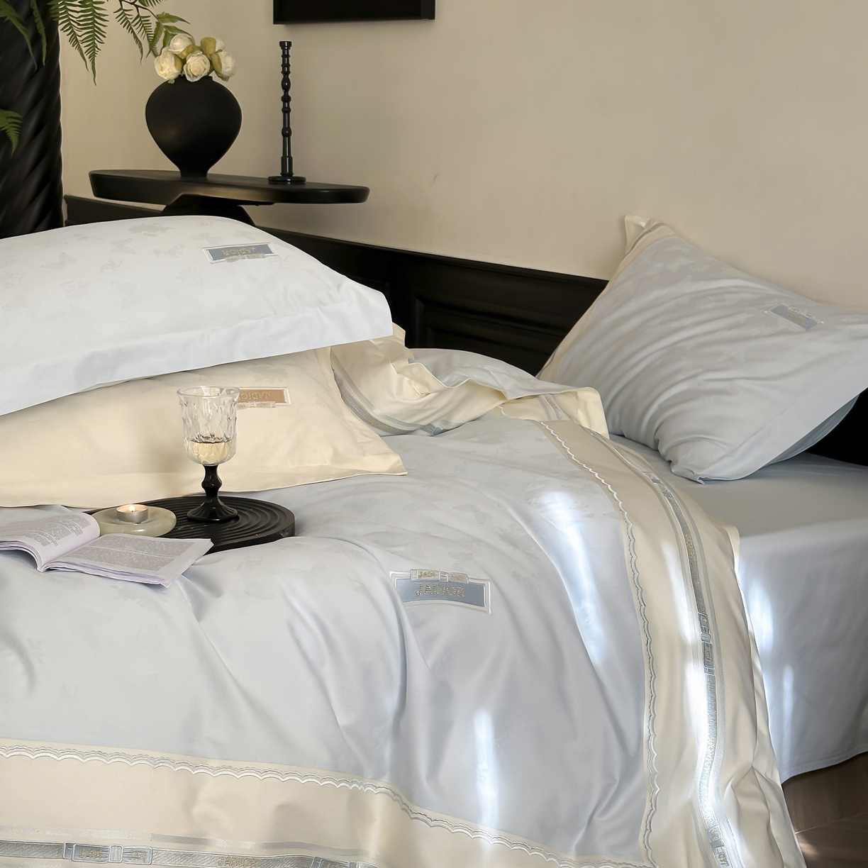 91家纺网 家纺一手货源 找家纺 初拾 2025新款100s全棉小法式提花绣花四件套-舒芙蕾 舒芙蕾（棉）-海边蓝