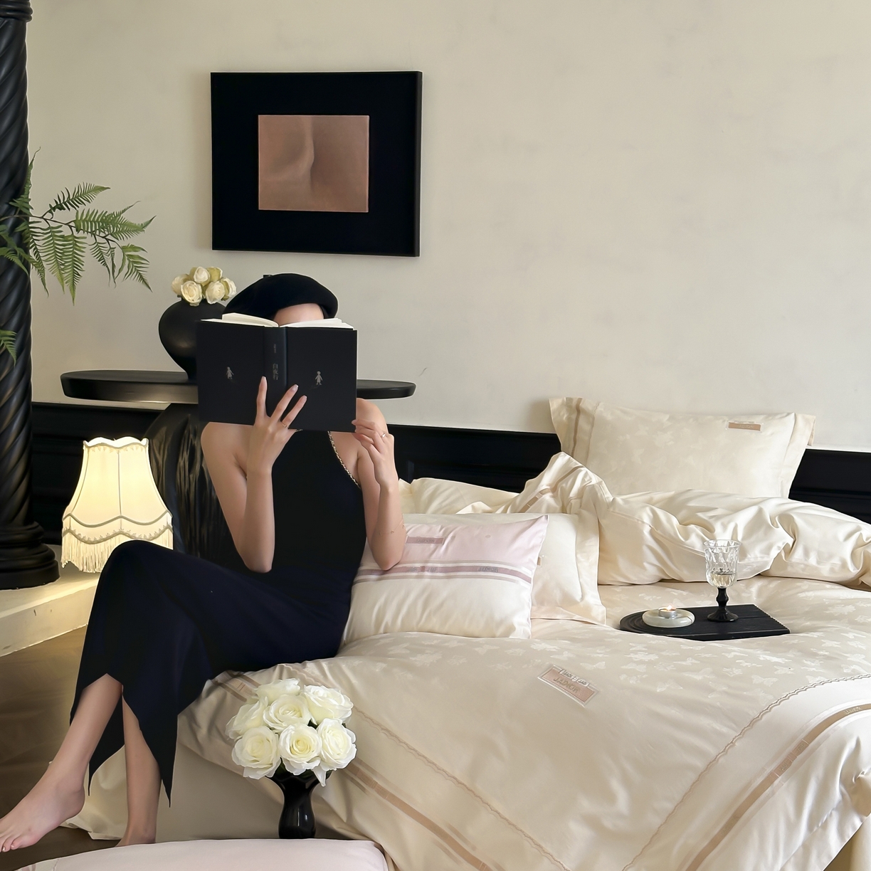 91家纺网 家纺一手货源 找家纺 初拾 2025新款100s全棉小法式提花绣花四件套-舒芙蕾 舒芙蕾（棉）-奶昔白