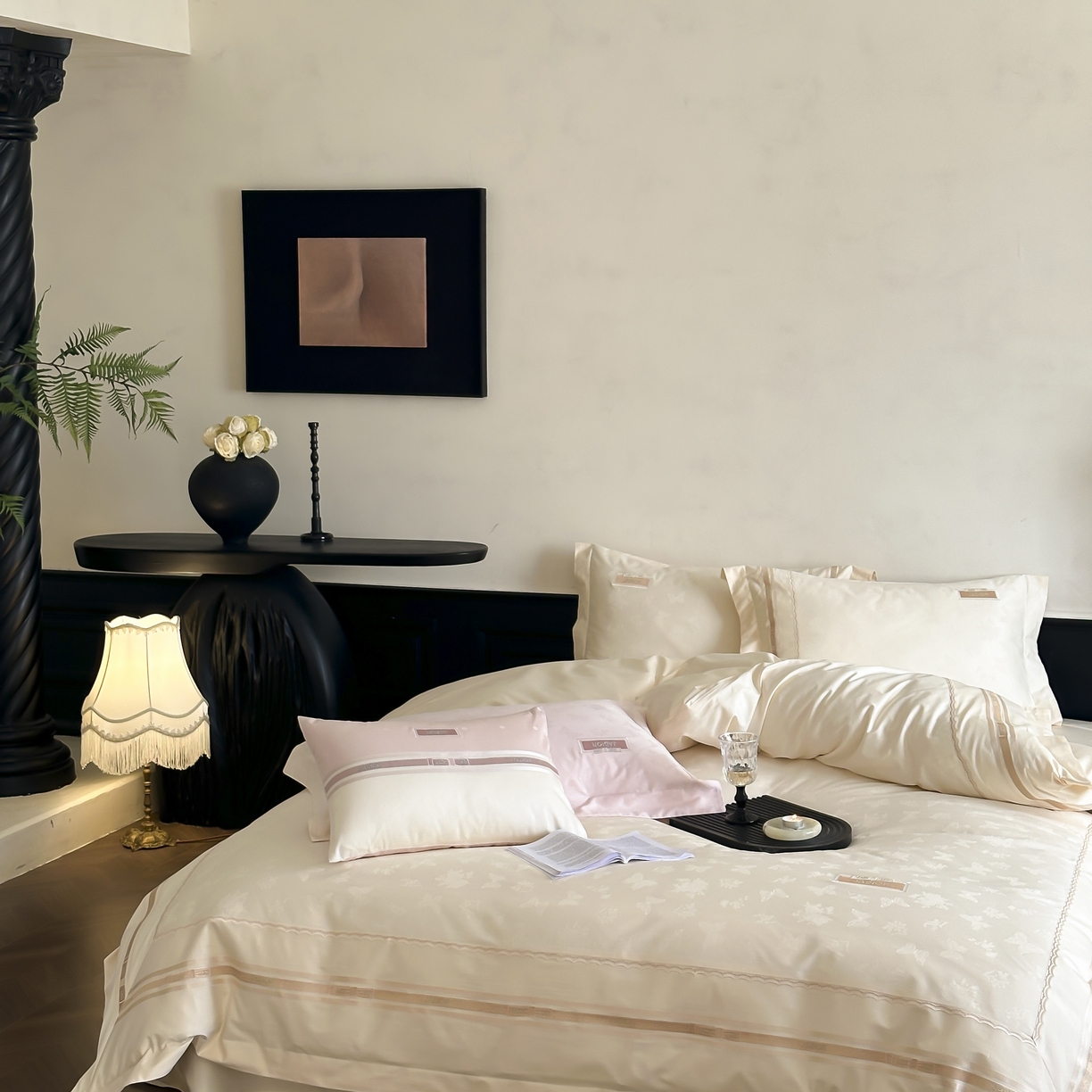 91家纺网 家纺一手货源 找家纺 初拾 2025新款100s全棉小法式提花绣花四件套-舒芙蕾 舒芙蕾（棉）-奶昔白