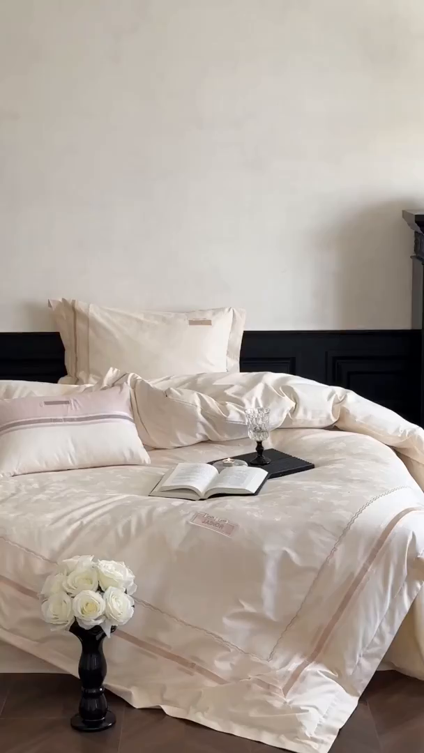 91家纺网 家纺一手货源 找家纺 初拾 2025新款100s全棉小法式提花绣花四件套-舒芙蕾 舒芙蕾（棉）-奶昔白