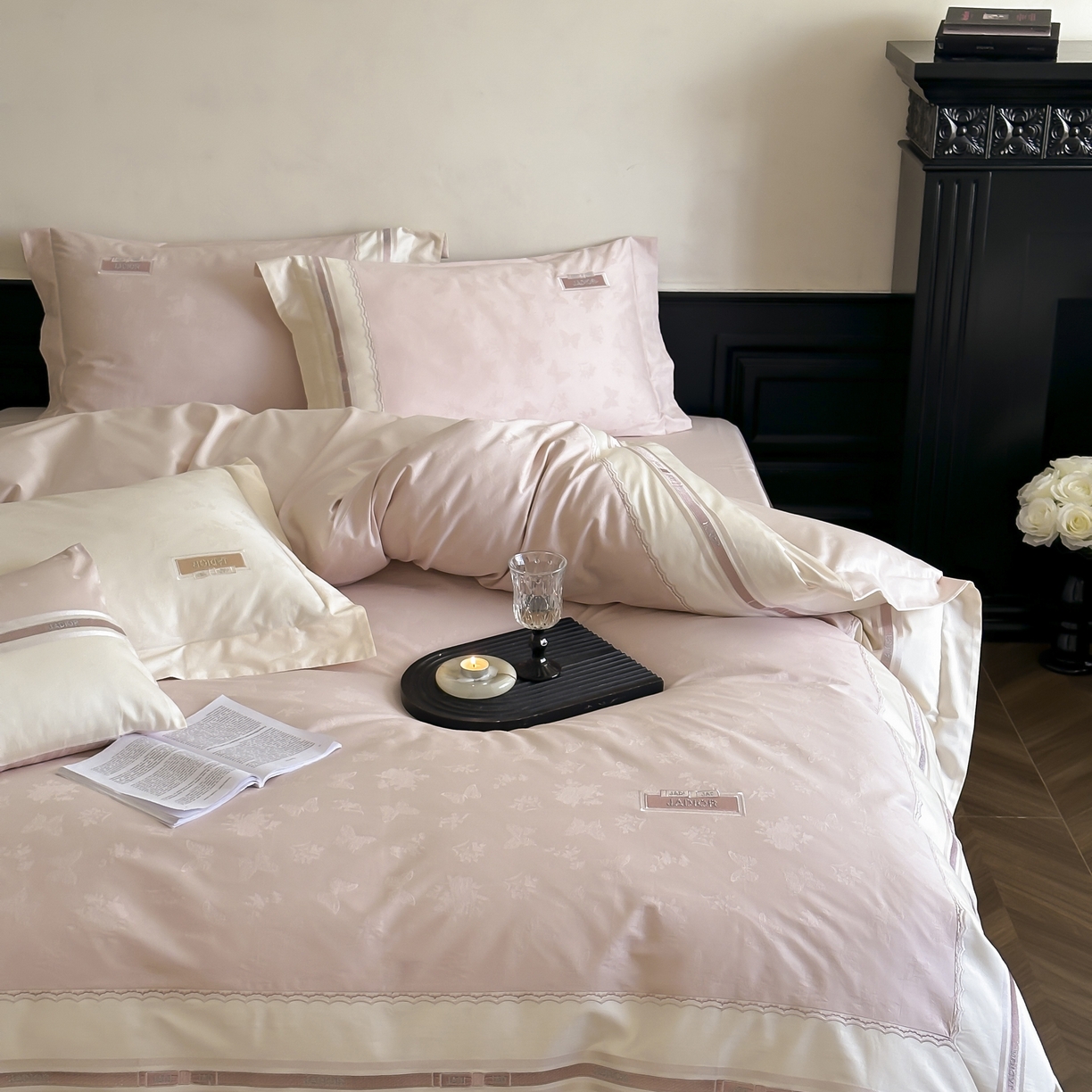 91家纺网 家纺一手货源 找家纺 初拾 2025新款100s全棉小法式提花绣花四件套-舒芙蕾 舒芙蕾（棉）-少女粉