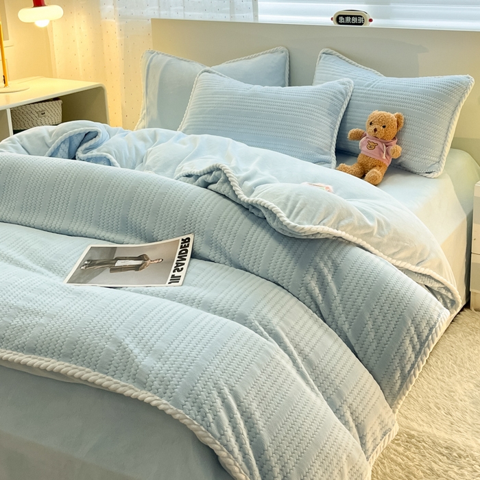 91家纺网 家纺一手货源 找家纺 （总）蓝极人 2025新款成品提花包边牛奶绒四件套