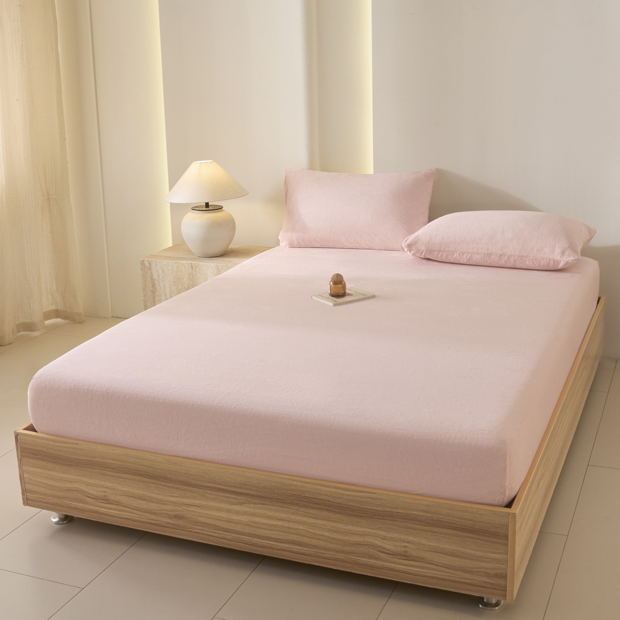 91家纺网 家纺一手货源 找家纺 蓝极人 2025新款200克高克重简约纯色牛奶绒床笠 桃粉-cl