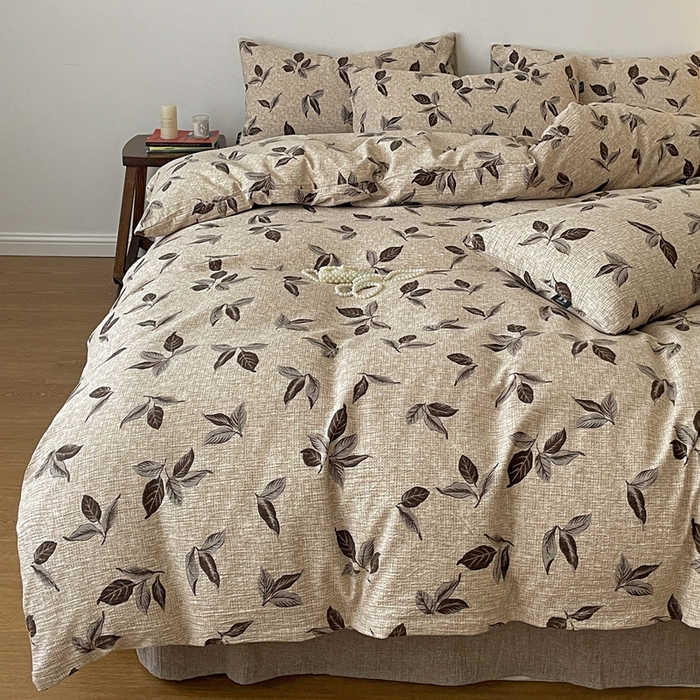 91家纺网 家纺一手货源 找家纺 一比一家纺 2025秋冬新款高克重棉麻原麻复古诧季风原麻四件套-简单款 花季