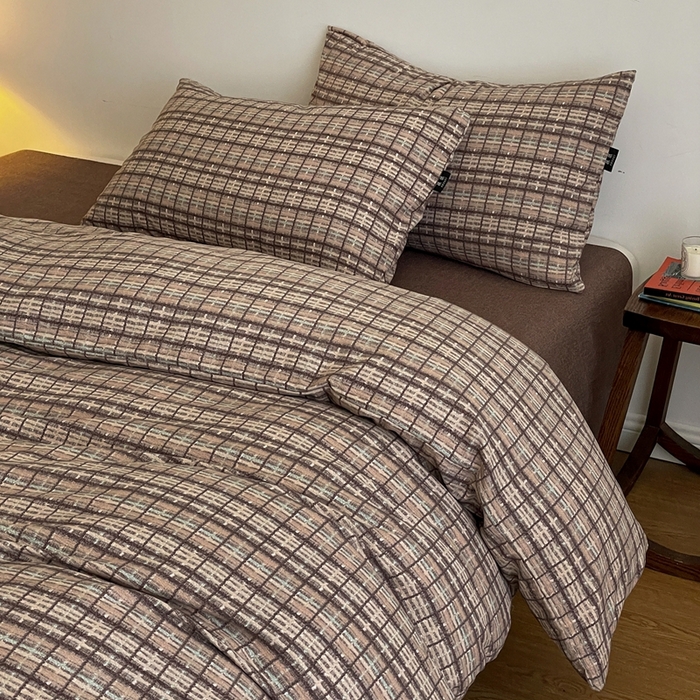 91家纺网 家纺一手货源 找家纺 一比一家纺 2025秋冬新款高克重棉麻原麻复古诧季风原麻四件套-简单款 茶巷