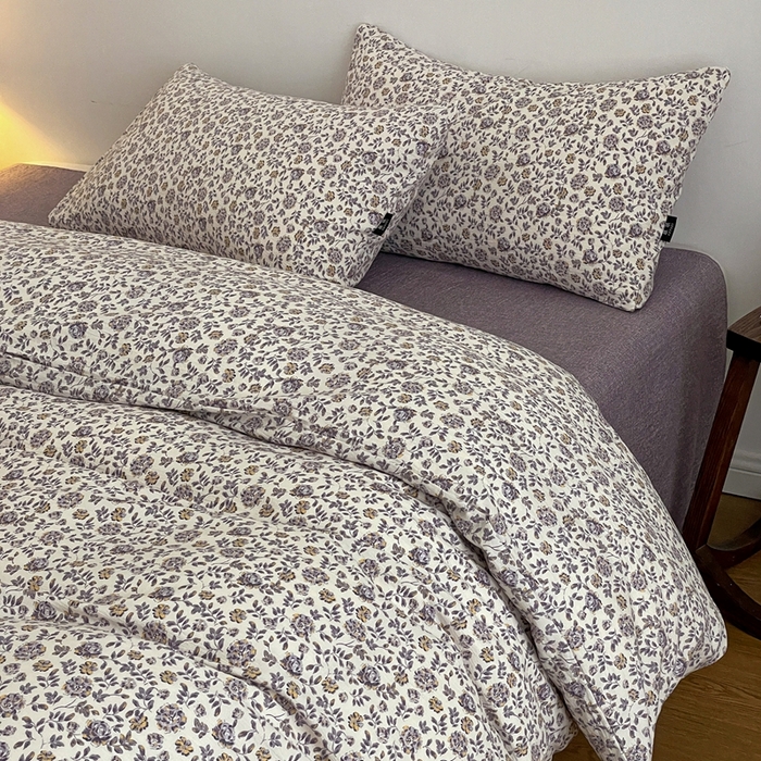 91家纺网 家纺一手货源 找家纺 一比一家纺 2025秋冬新款高克重棉麻原麻复古诧季风原麻四件套-简单款 花予紫