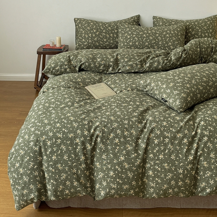 91家纺网 家纺一手货源 找家纺 一比一家纺 2026秋冬新款高克重棉麻原麻复古诧季风原麻四件套-简单款 茉莉-亚绿