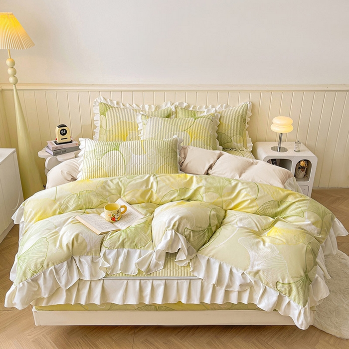 91家纺网 家纺一手货源 找家纺 伊人坊2025新款A类唯美纯棉印花夹棉床笠 纯棉+叶彩