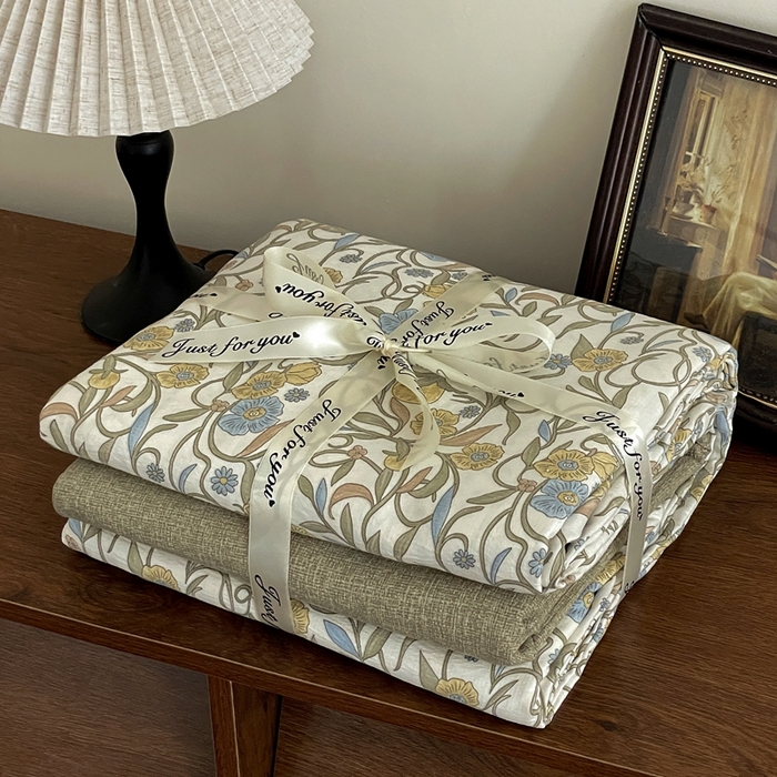 91家纺网 家纺一手货源 找家纺 一比一家纺 2026秋冬新款高克重棉麻原麻复古诧季风原麻四件套-简单款 秘境绿