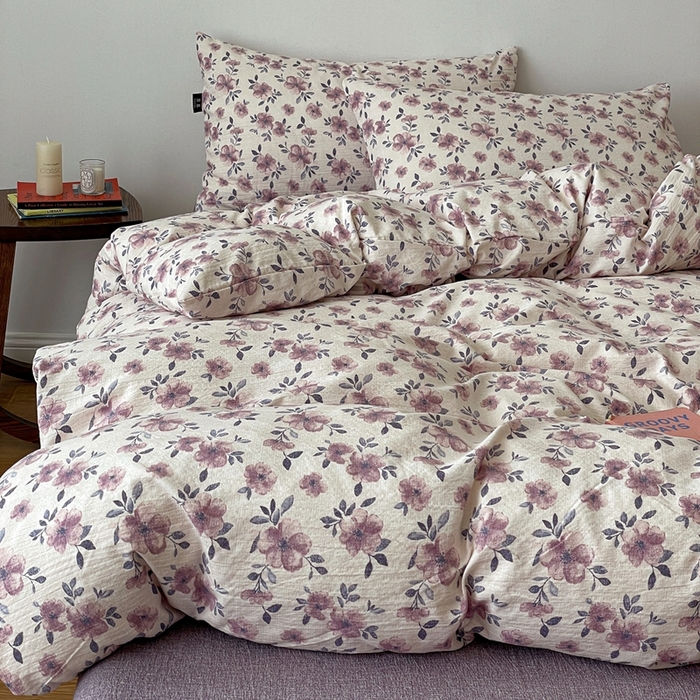 91家纺网 家纺一手货源 找家纺 一比一家纺 2026秋冬新款高克重棉麻原麻复古诧季风原麻四件套-简单款 幻城