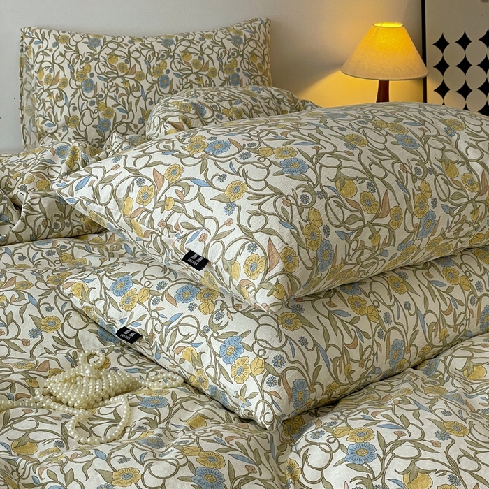 91家纺网 家纺一手货源 找家纺 一比一家纺 2026秋冬新款高克重棉麻原麻复古诧季风原麻四件套-简单款 秘境绿