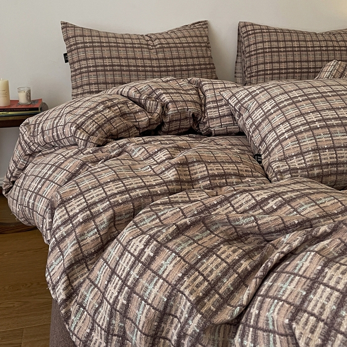 91家纺网 家纺一手货源 找家纺 一比一家纺 2025秋冬新款高克重棉麻原麻复古诧季风原麻四件套-简单款 茶巷