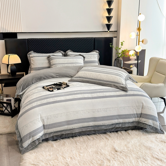 91家纺网 家纺一手货源 找家纺 梦精灵家纺 2025新款高克重加厚雕花牛奶绒四件套 赫纹