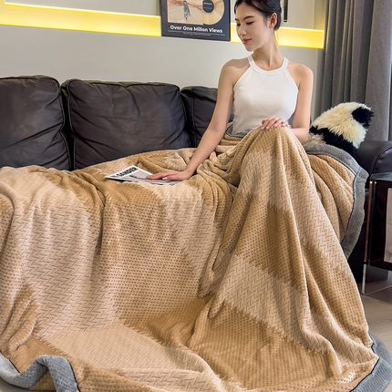 世纪绒品 2025新款A类撸猫色织牛奶绒多功能毛毯 艾森-咖