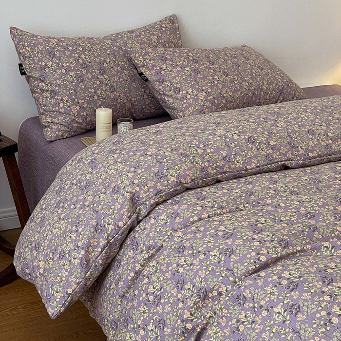 91家纺网 家纺一手货源 找家纺 一比一家纺 2025秋冬新款高克重棉麻原麻复古诧季风原麻四件套-简单款 洛檀紫