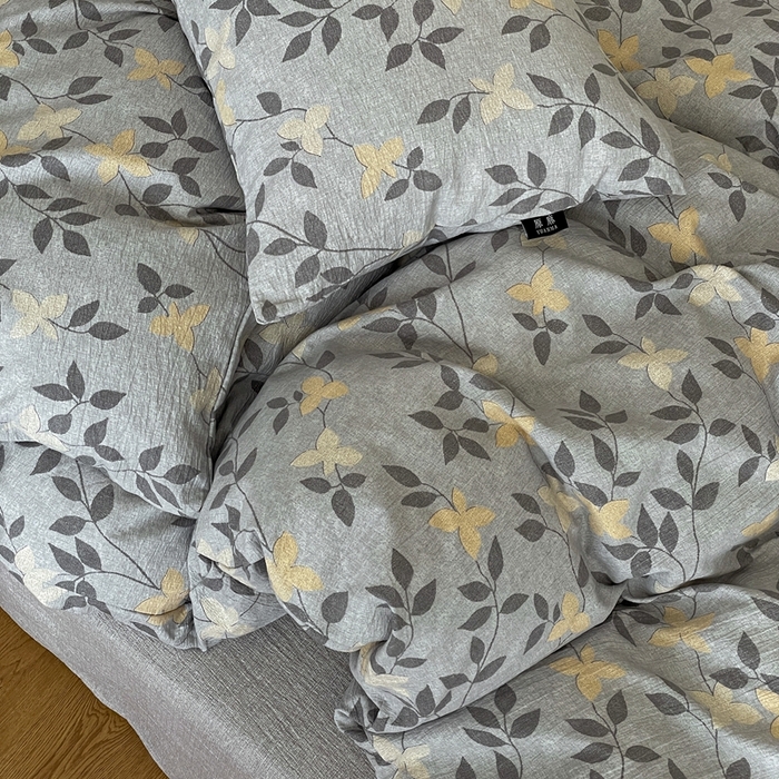 91家纺网 家纺一手货源 找家纺 一比一家纺 2026秋冬新款高克重棉麻原麻复古诧季风原麻四件套-简单款 蔓叶兰