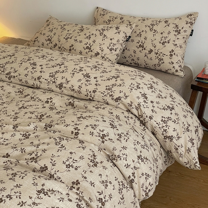 91家纺网 家纺一手货源 找家纺 一比一家纺 2025秋冬新款高克重棉麻原麻复古诧季风原麻四件套-简单款 茶里