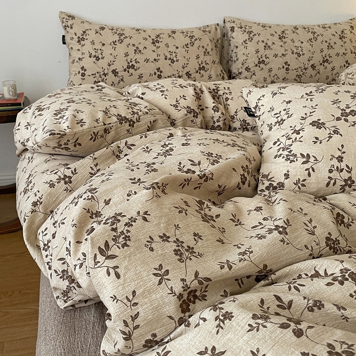 91家纺网 家纺一手货源 找家纺 一比一家纺 2025秋冬新款高克重棉麻原麻复古诧季风原麻四件套-简单款 茶里