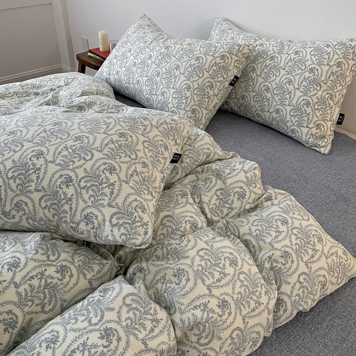 91家纺网 家纺一手货源 找家纺 一比一家纺 2026秋冬新款高克重棉麻原麻复古诧季风原麻四件套-简单款 卡曼蓝