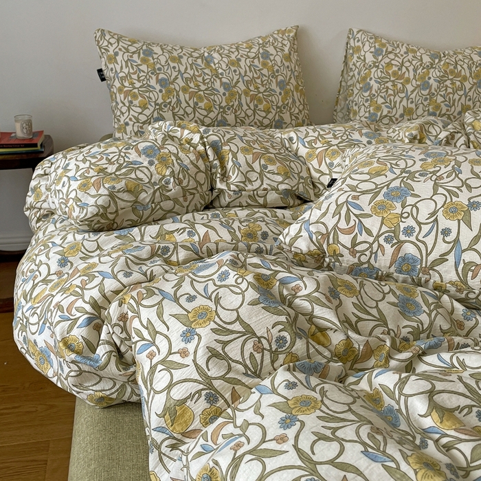 91家纺网 家纺一手货源 找家纺 一比一家纺 2026秋冬新款高克重棉麻原麻复古诧季风原麻四件套-简单款 秘境绿