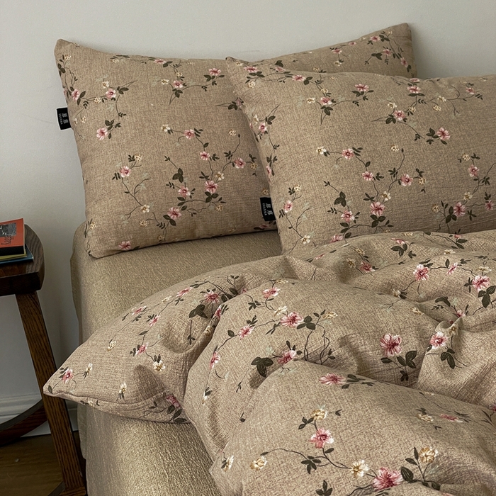 91家纺网 家纺一手货源 找家纺 一比一家纺 2025秋冬新款高克重棉麻原麻复古诧季风原麻四件套-简单款 花言