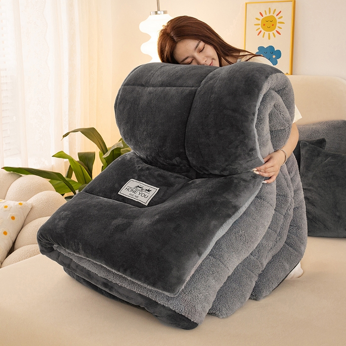 91家纺网 家纺一手货源 找家纺 畅销被业 2025新款纯色加厚保暖雪花绒冬被春秋被被子被芯（跨境） 深灰