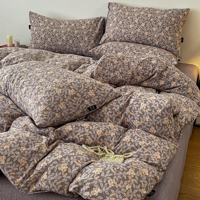 91家纺网 家纺一手货源 找家纺 一比一家纺 2025秋冬新款高克重棉麻原麻复古诧季风原麻四件套-简单款 复暮