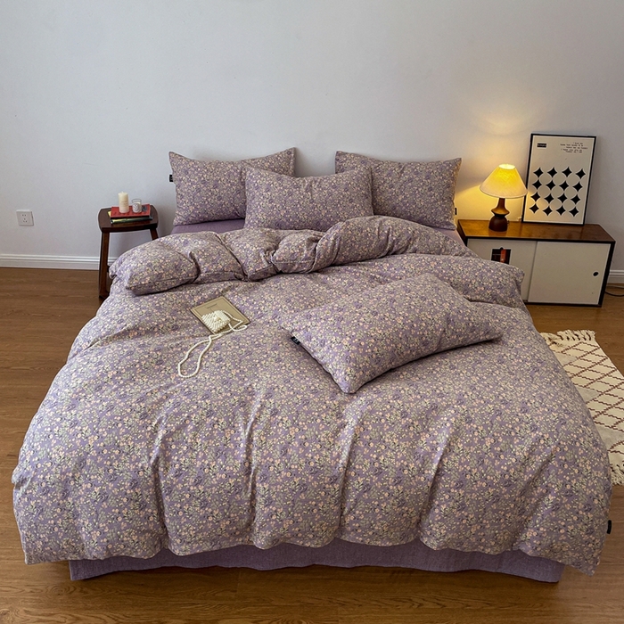 91家纺网 家纺一手货源 找家纺 一比一家纺 2025秋冬新款高克重棉麻原麻复古诧季风原麻四件套-简单款 洛檀紫