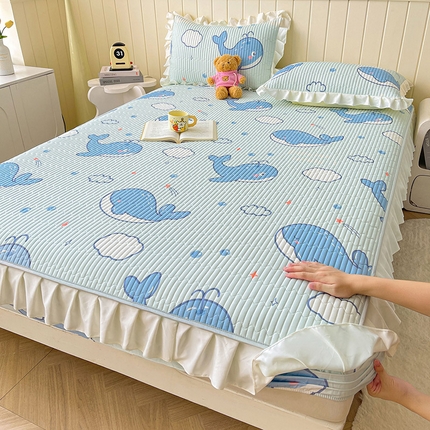 伊人坊2025新款A类唯美纯棉印花夹棉床笠 纯棉+蓝鲸鱼