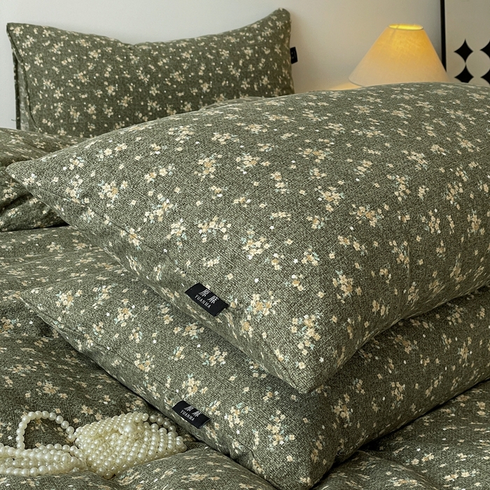 91家纺网 家纺一手货源 找家纺 一比一家纺 2026秋冬新款高克重棉麻原麻复古诧季风原麻四件套-简单款 茉莉-亚绿