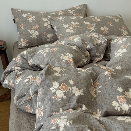 91家纺网 家纺一手货源 找家纺 （总）一比一家纺 2025秋冬新款高克重棉麻原麻复古诧季风原麻四件套-简单款