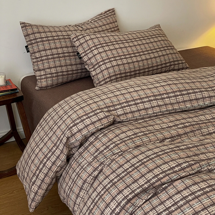 91家纺网 家纺一手货源 找家纺 一比一家纺 2025秋冬新款高克重棉麻原麻复古诧季风原麻四件套-简单款 茶巷