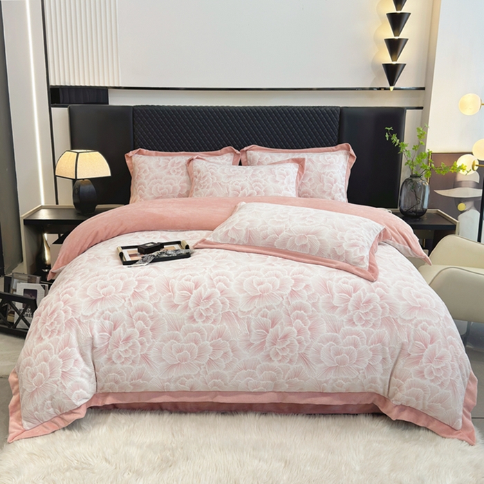 91家纺网 家纺一手货源 找家纺 梦精灵家纺 2025新款高克重加厚雕花牛奶绒四件套 锦芙