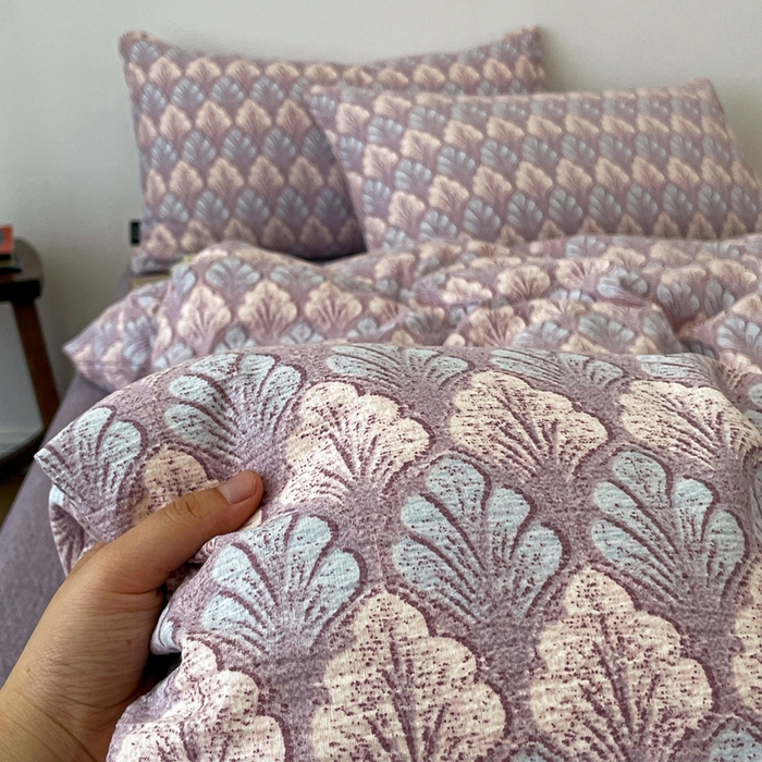 91家纺网 家纺一手货源 找家纺 一比一家纺 2026秋冬新款高克重棉麻原麻复古诧季风原麻四件套-简单款 落叶知秋紫