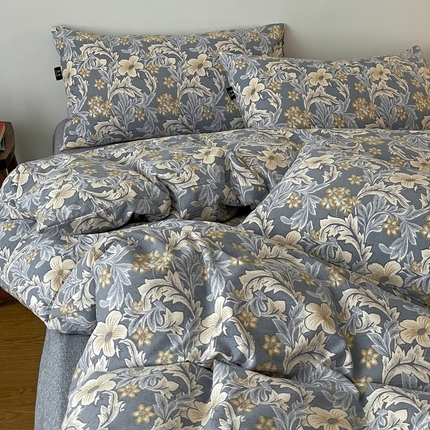 一比一家纺 2026秋冬新款高克重棉麻原麻复古诧季风原麻四件套-简单款 兰兮