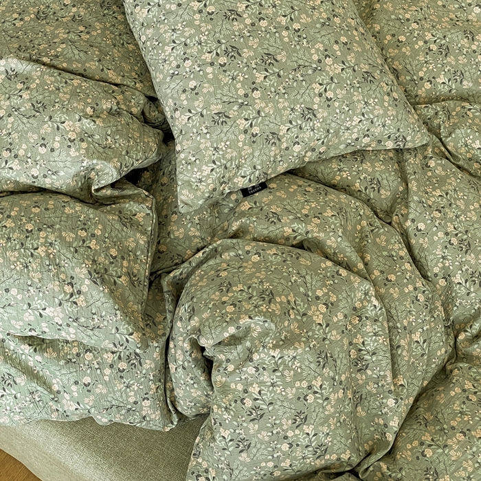 91家纺网 家纺一手货源 找家纺 一比一家纺 2026秋冬新款高克重棉麻原麻复古诧季风原麻四件套-简单款 绿意