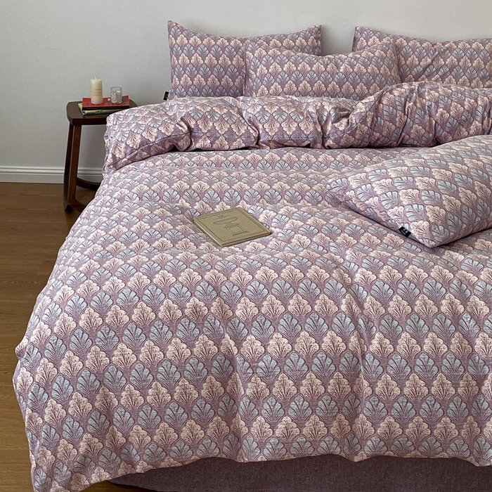 91家纺网 家纺一手货源 找家纺 一比一家纺 2026秋冬新款高克重棉麻原麻复古诧季风原麻四件套-简单款 落叶知秋紫