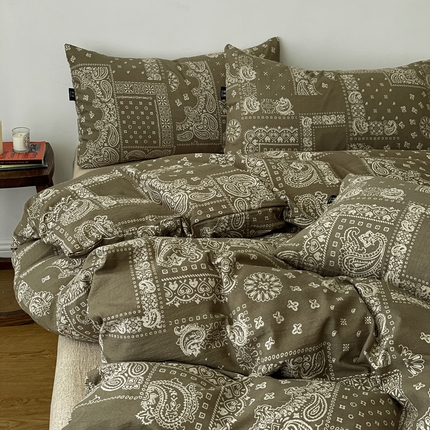 91家纺网 家纺一手货源 找家纺 （总）一比一家纺 2025秋冬新款高克重棉麻原麻复古诧季风原麻四件套-简单款