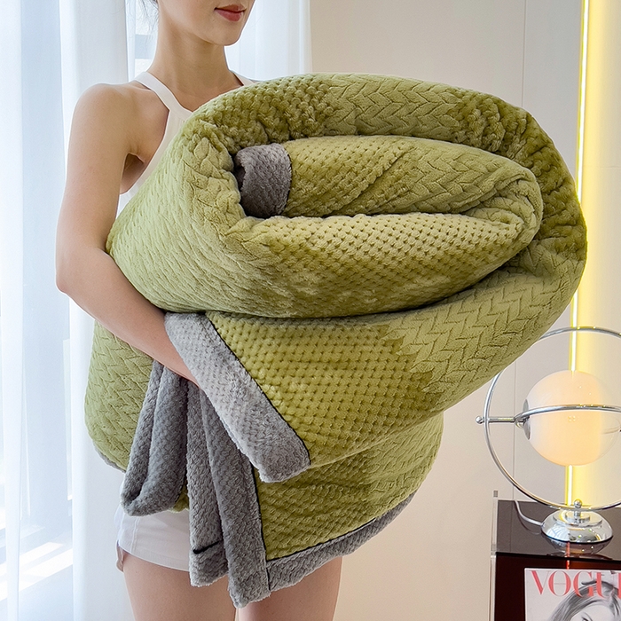 91家纺网 家纺一手货源 找家纺 世纪绒品 2025新款A类撸猫色织牛奶绒多功能毛毯 艾森-绿