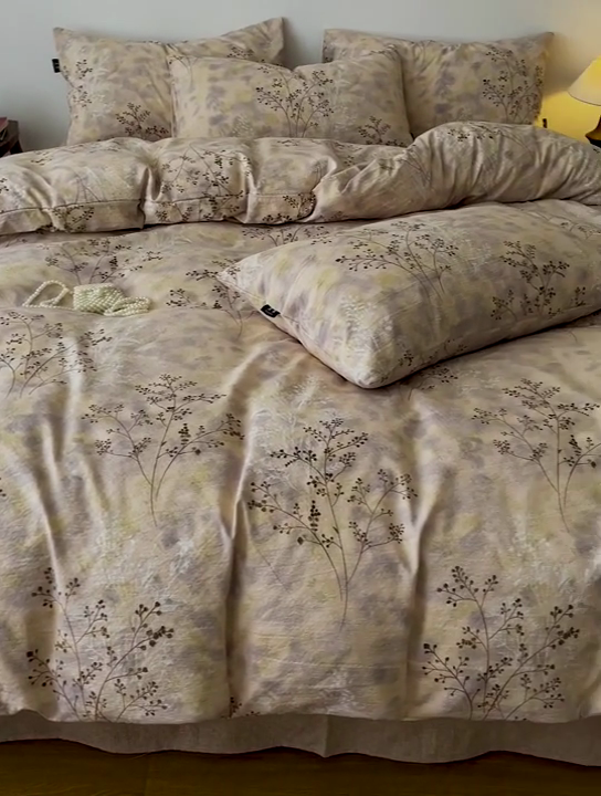 91家纺网 家纺一手货源 找家纺 一比一家纺 2026秋冬新款高克重棉麻原麻复古诧季风原麻四件套-简单款 梦境