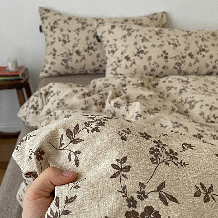 91家纺网 家纺一手货源 找家纺 一比一家纺 2025秋冬新款高克重棉麻原麻复古诧季风原麻四件套-简单款 茶里