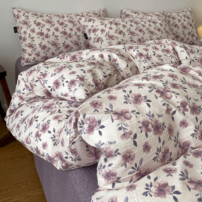 91家纺网 家纺一手货源 找家纺 一比一家纺 2026秋冬新款高克重棉麻原麻复古诧季风原麻四件套-简单款 幻城