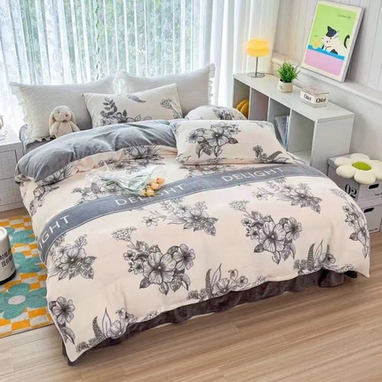 鸿羽樱（鸿羽樱）家纺 2025新款直播热款小清新牛奶绒四件套 爱之多