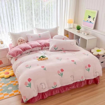 91家纺网 家纺一手货源 找家纺 （总）鸿羽樱（鸿羽樱）家纺 2025新款直播热款小清新牛奶绒四件套